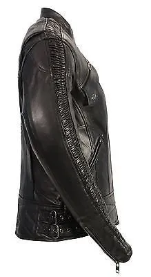 WOMEN'S MOTORCYCLE RIDING BLK LEATHER JACKET WITH PHOENIX STUDDING EMBROIDERY