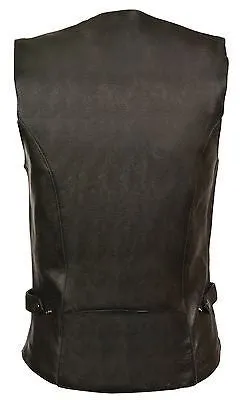 WOMEN'S MOTORCYCLE RIDING BLK LEATHER VEST W/REFLECTIVE TRIBAL DESIGN & PIPING