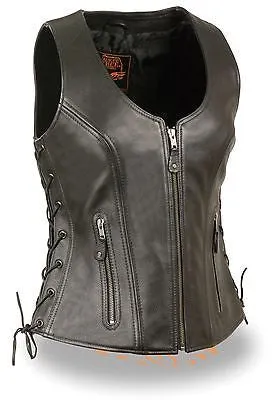 WOMEN'S MOTORCYCLRIDERS BUTTERSOFT BLK LEATHER VEST W/SIDE LACES W/2 GUN POCKETS