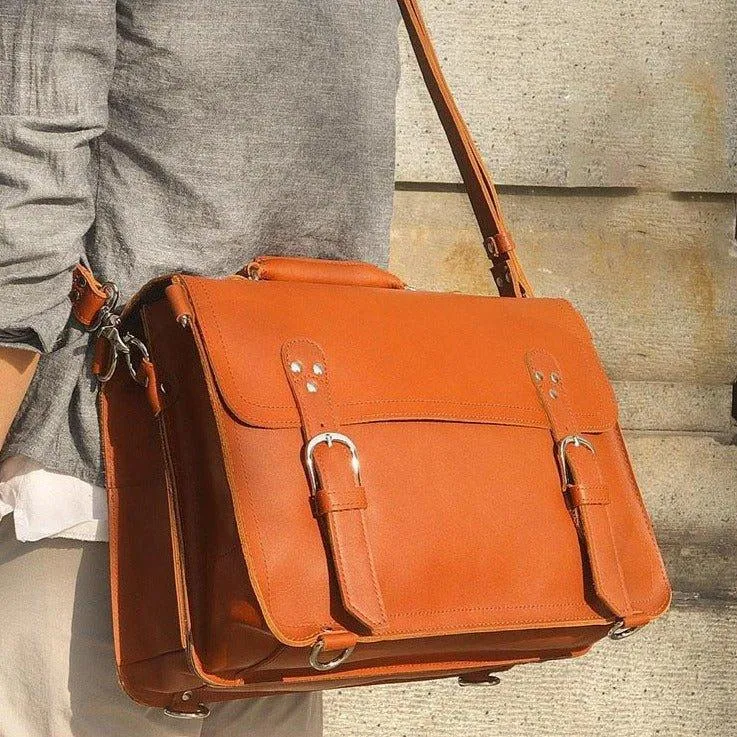 Woosir Vintage Leather Briefcase Backpack Convertible