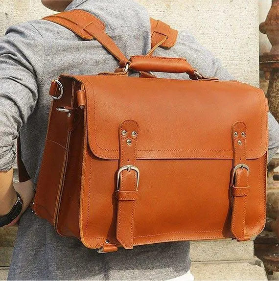 Woosir Vintage Leather Briefcase Backpack Convertible