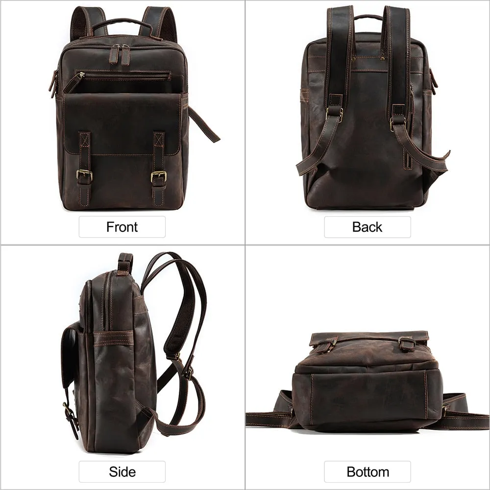 Work & School Backpack Laptop Backpack, Dark Brown Leather, 15 inches