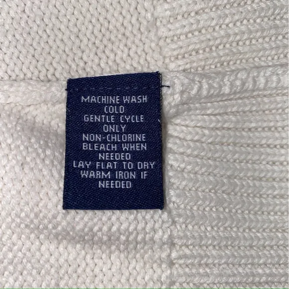 XL Chaps Ralph Lauren Knit Shawl Collar Buckle 3/4 Sleeve Pullover Sweater White