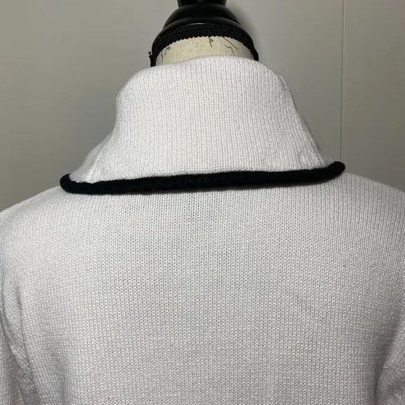 XL Chaps Ralph Lauren Knit Shawl Collar Buckle 3/4 Sleeve Pullover Sweater White