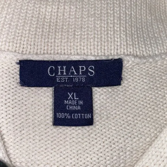 XL Chaps Ralph Lauren Knit Shawl Collar Buckle 3/4 Sleeve Pullover Sweater White