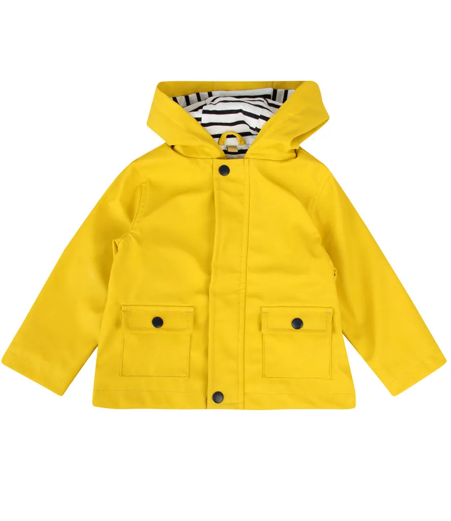 Yellow Showerproof Coat with Nautical Stripe Lining