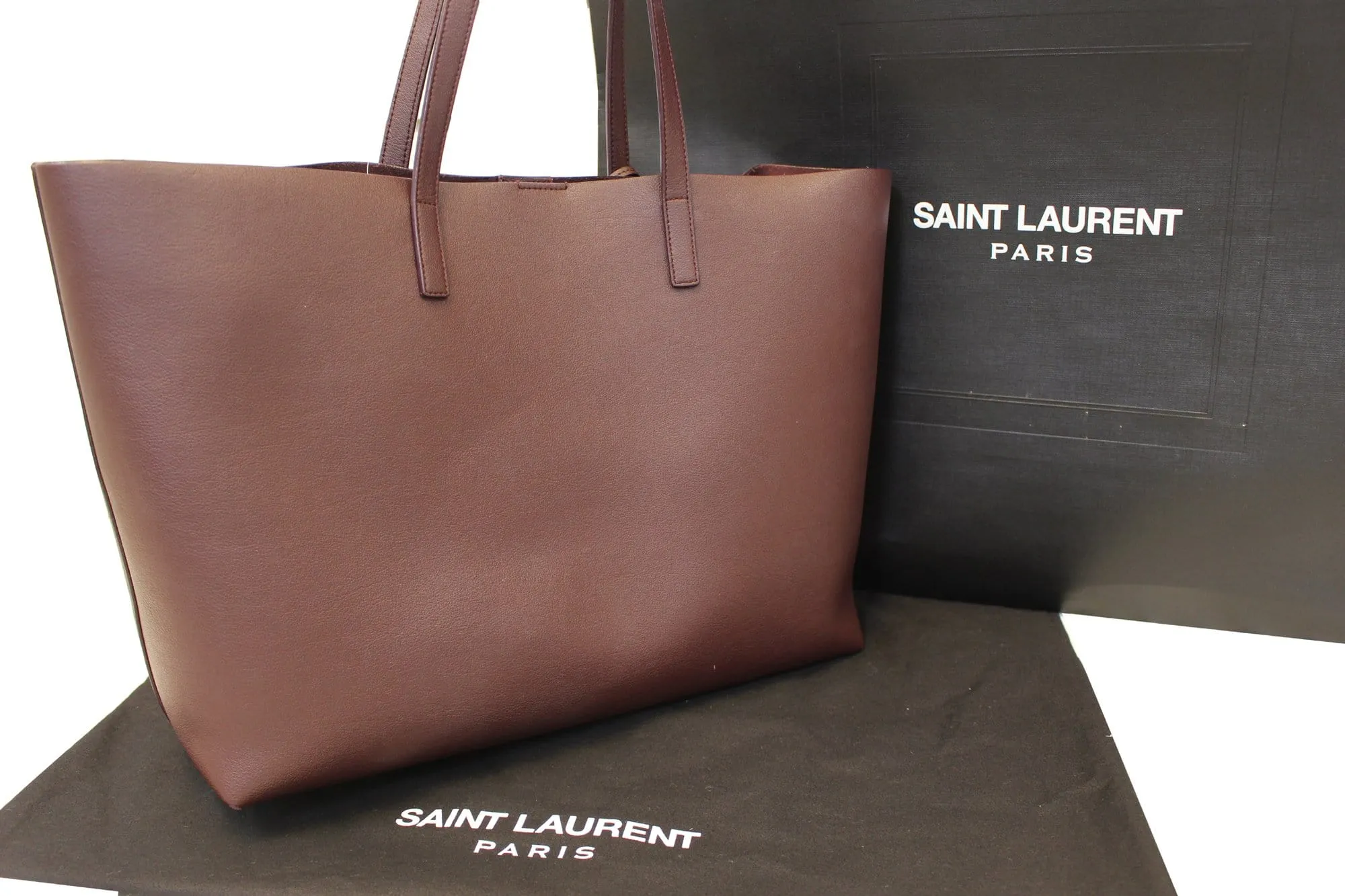 YVES Saint Laurent Black Leather East West Shopping Tote Bag