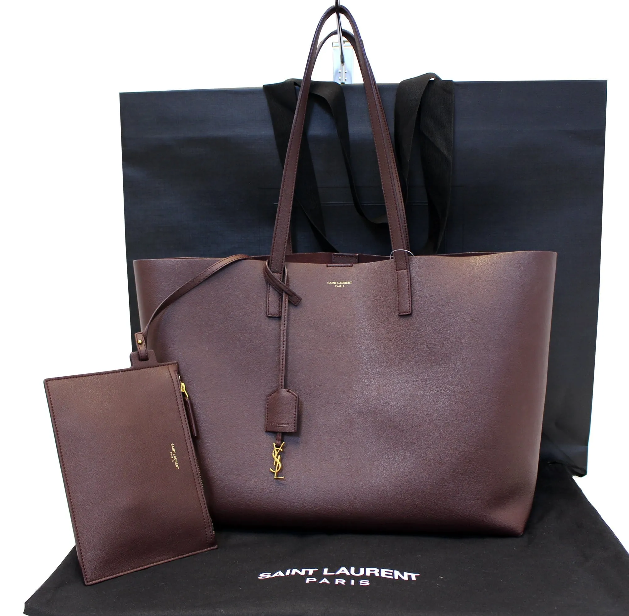 YVES Saint Laurent Black Leather East West Shopping Tote Bag
