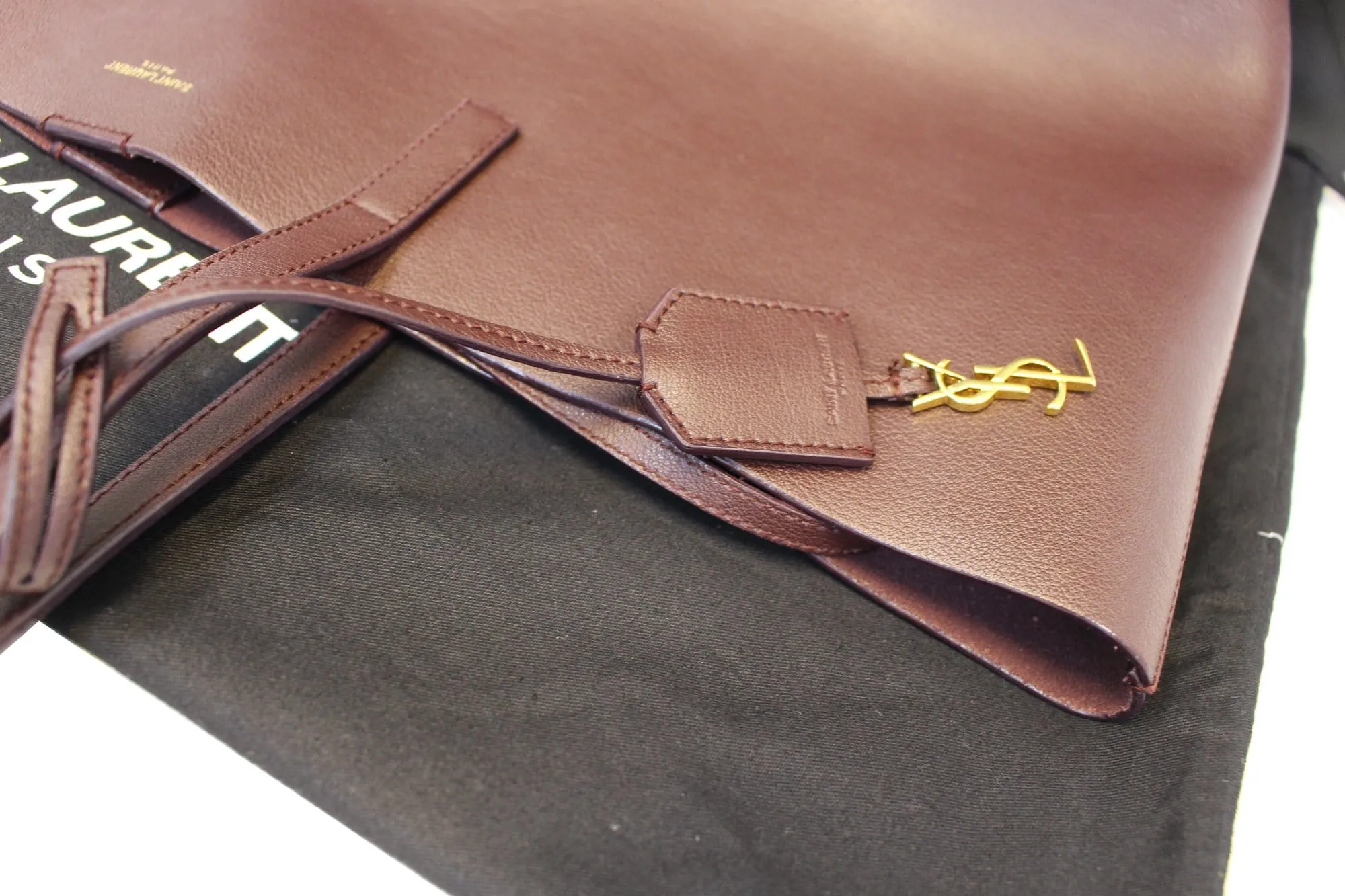 YVES Saint Laurent Black Leather East West Shopping Tote Bag