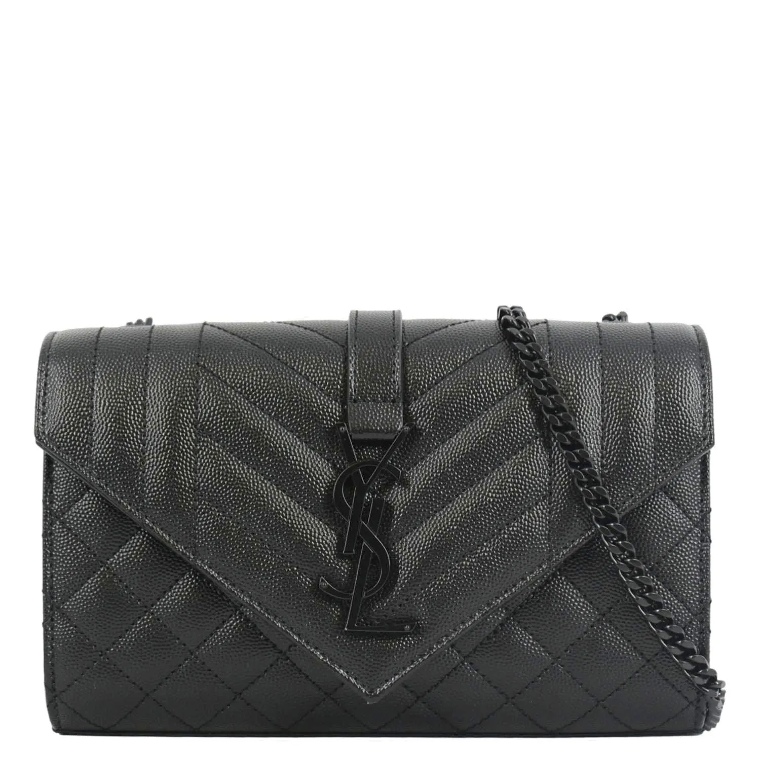 YVES SAINT LAURENT Grain De Poudre Embossed Leather Crossbody Chain Bag Black