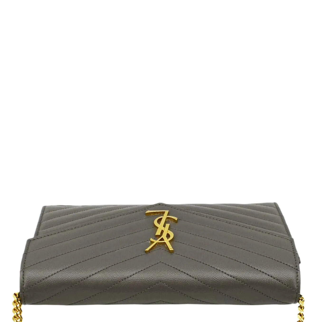 YVES SAINT LAURENT Kate Leather Chain Clutch Crossbody Bag Grey