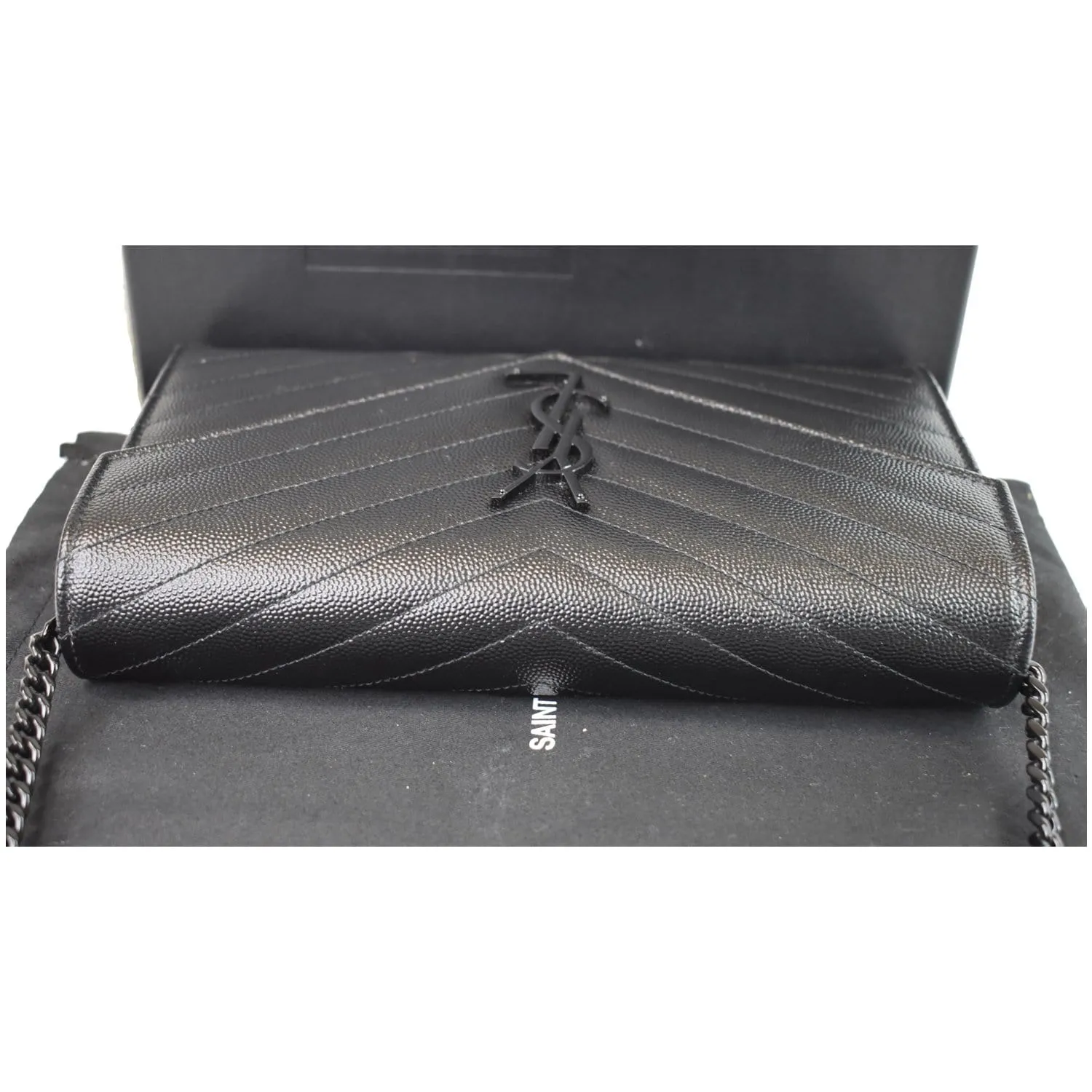 YVES SAINT LAURENT Monogram Grain De Poudre Chain Wallet Black