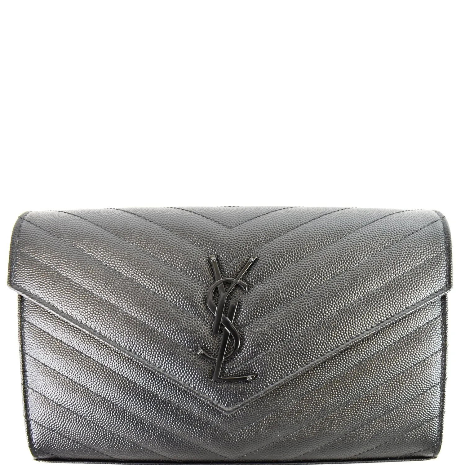 YVES SAINT LAURENT Monogram Grain De Poudre Chain Wallet Black