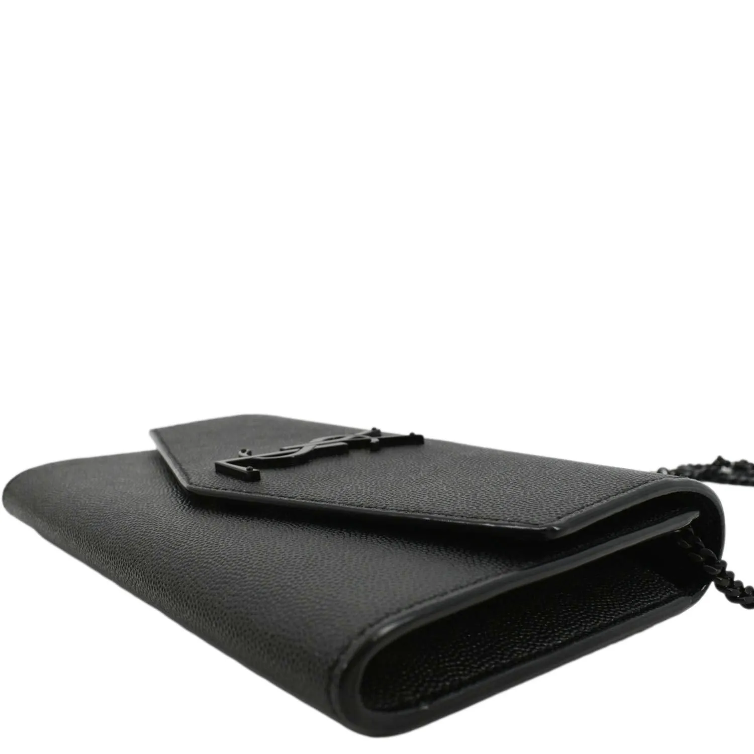 YVES SAINT LAURENT Uptown Gain De Poudre Embossed Leather Crossbody Chain Wallet Black