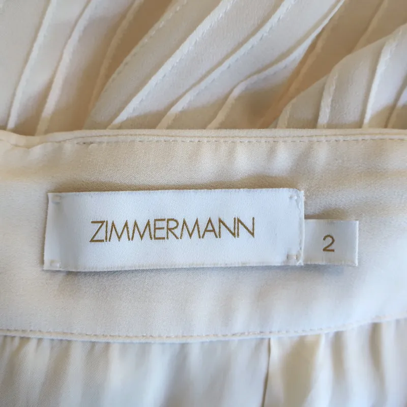 Zimmermann Spliced Mesh Midi Skirt Ivory Pintucked Georgette Size 2