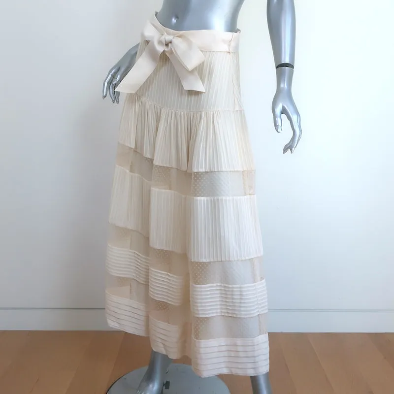 Zimmermann Spliced Mesh Midi Skirt Ivory Pintucked Georgette Size 2