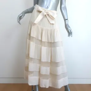 Zimmermann Spliced Mesh Midi Skirt Ivory Pintucked Georgette Size 2