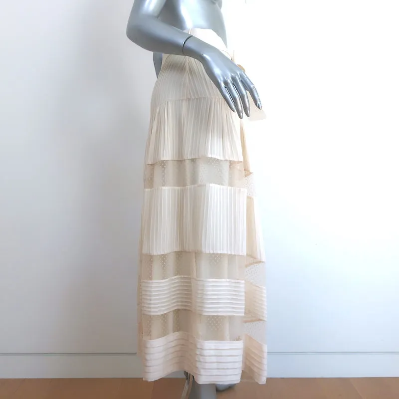Zimmermann Spliced Mesh Midi Skirt Ivory Pintucked Georgette Size 2