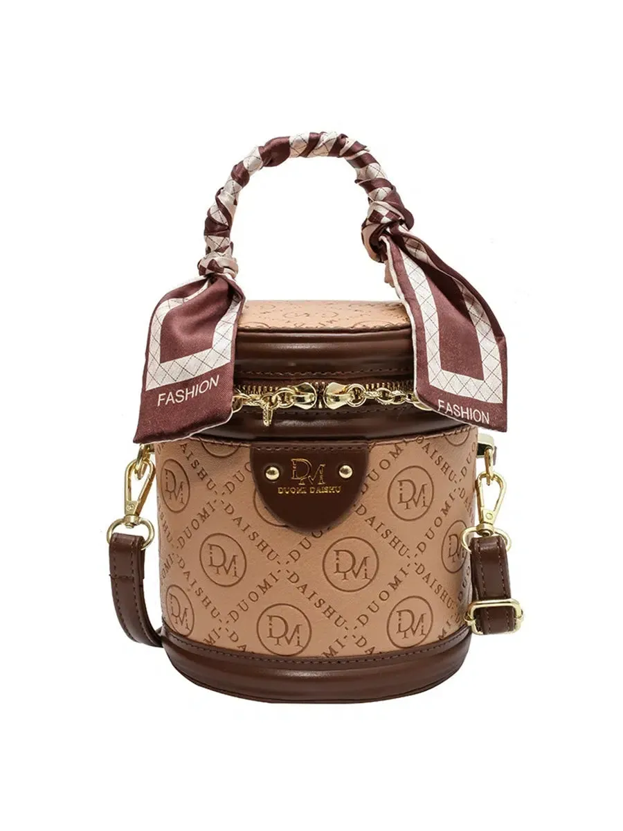 Zipper Closure Embossed Bucket Handbag