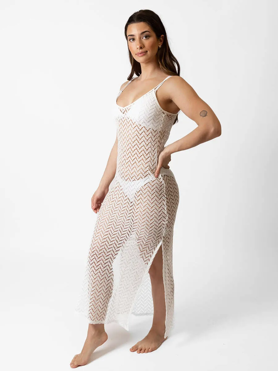 Zuma Crochet Slip Dress in White