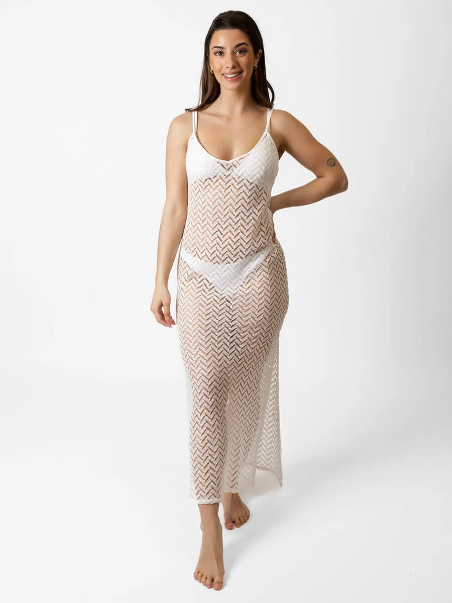 Zuma Crochet Slip Dress in White